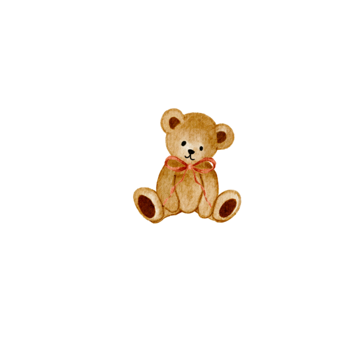 Hand-drawn teddy bear with a red ribbon