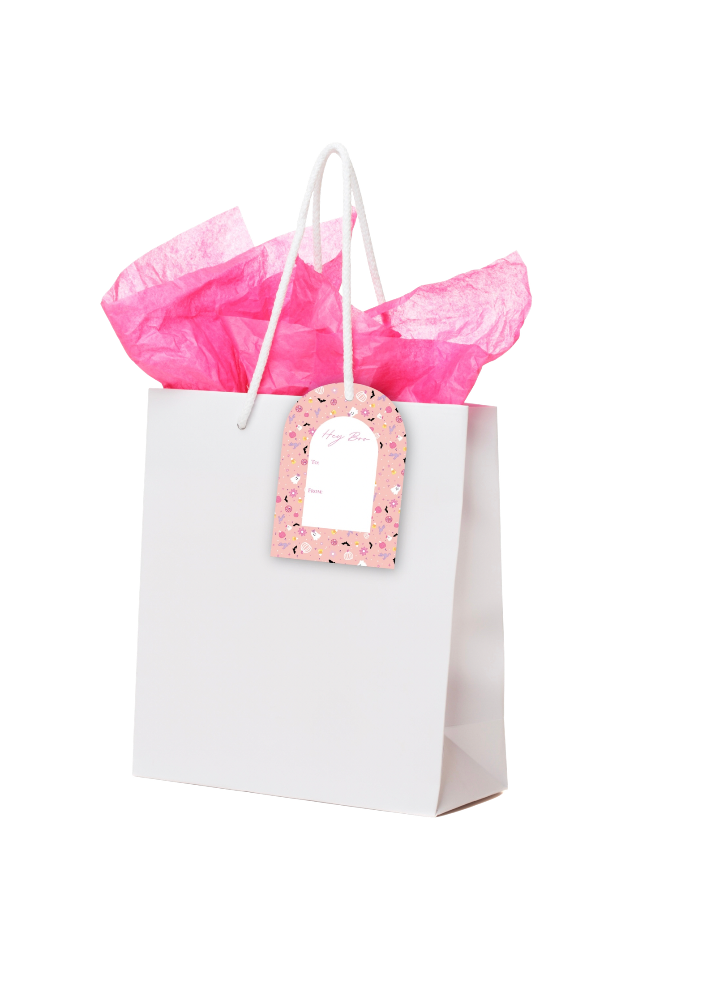 Disco Boo gift tag on a white gift bag