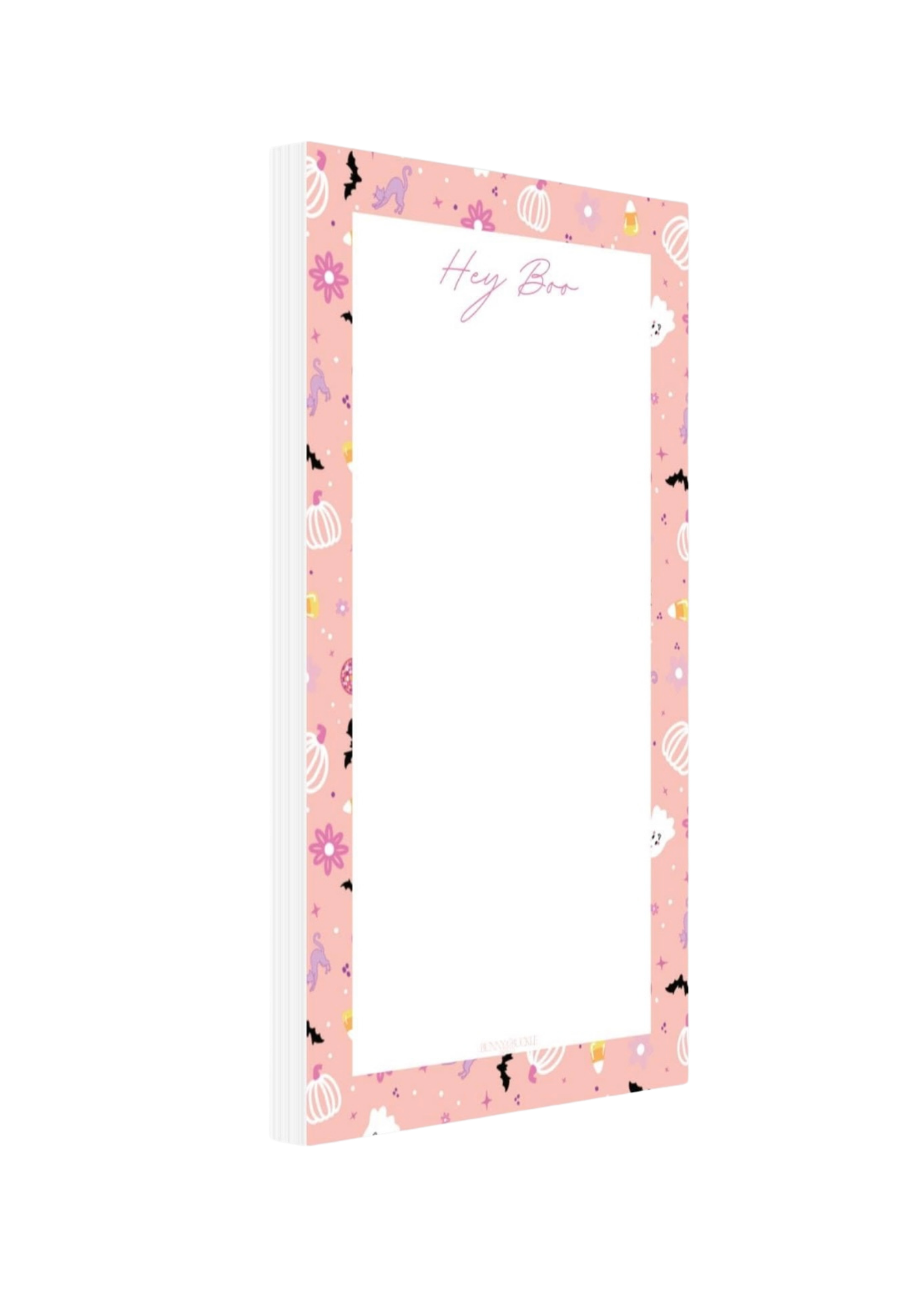 Hey Boo Disco Boo notepad with a pink patterned border